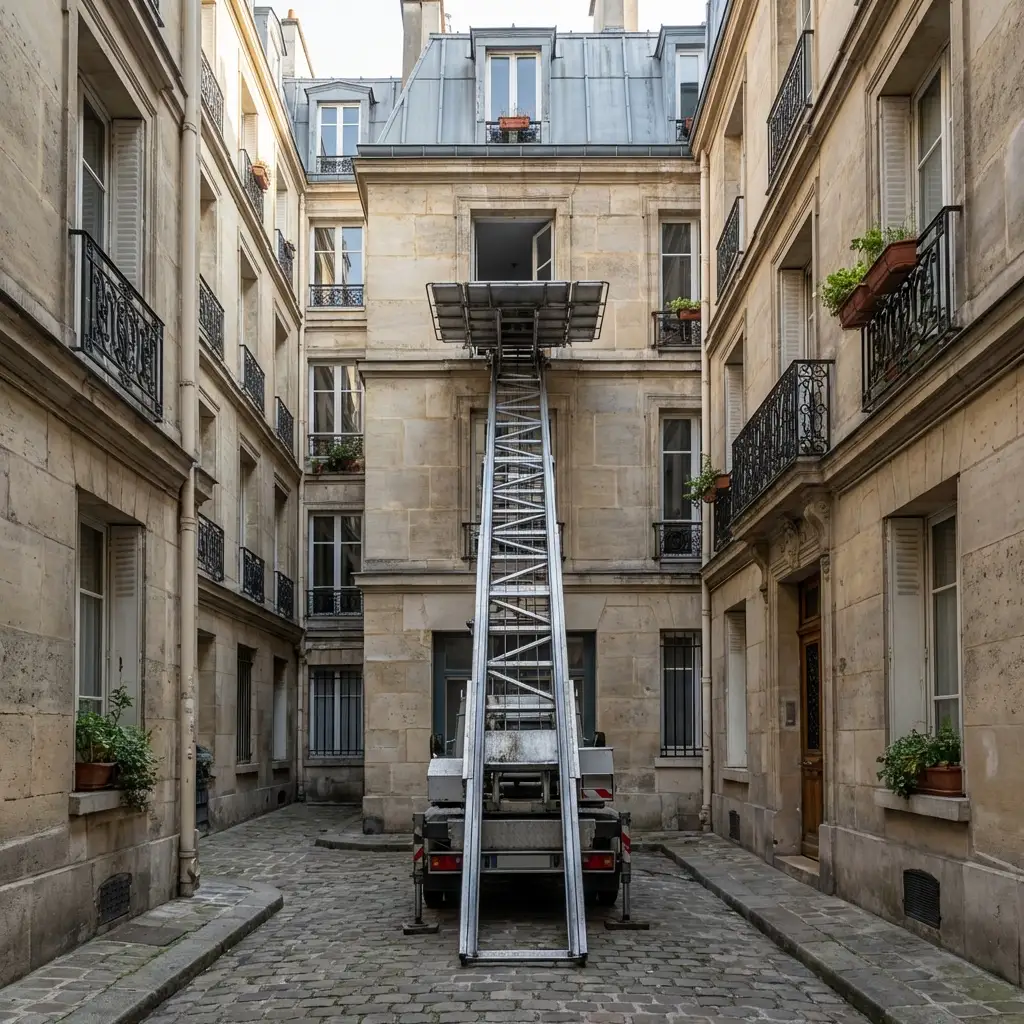 Location de monte-meubles pour accès cour intérieurs et rues étroites